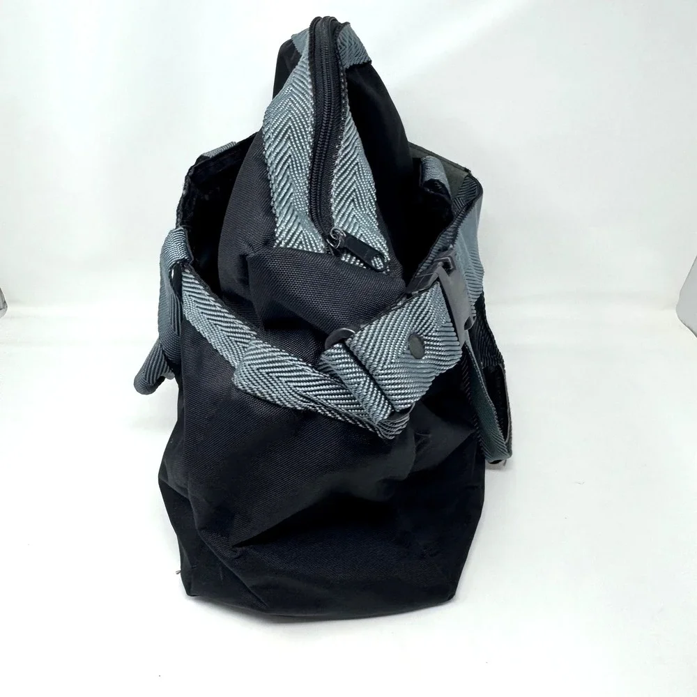 Michael Paris Black Canvas Duffel Bag Grey Chevron Straps Travel Gym Carry On